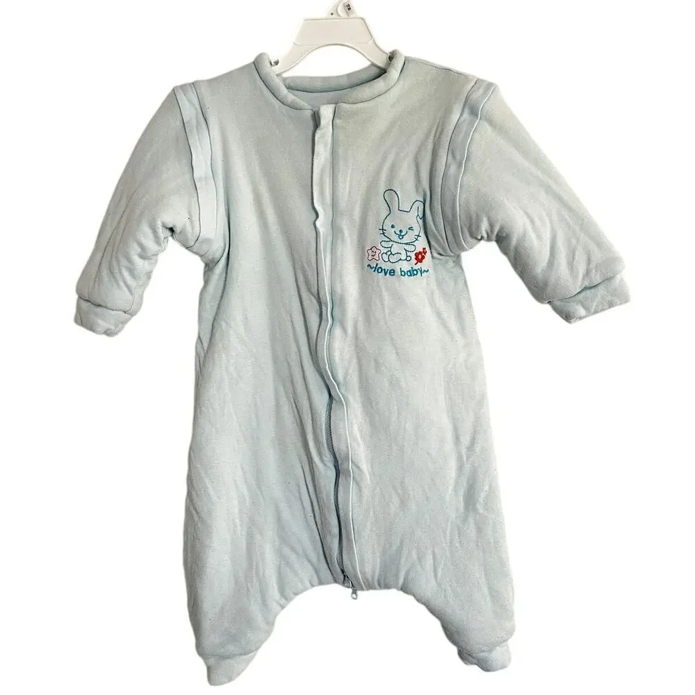 Light Blue Size 3 to 6 months Baby Boy Zip Love Cat Sleepsuit One Piece FLAWED